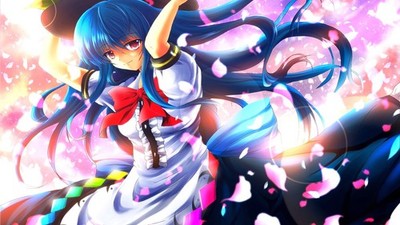 Anime girls long hair blue dress red eyes smiling Custom Gaming Mat Desk