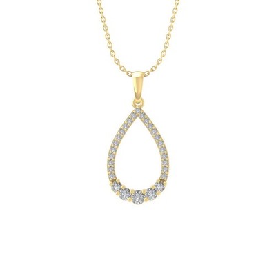 0.325Ct Lab Grown Diamond 10K Yellow Gold Necklace 18'' Silver Cable Chain