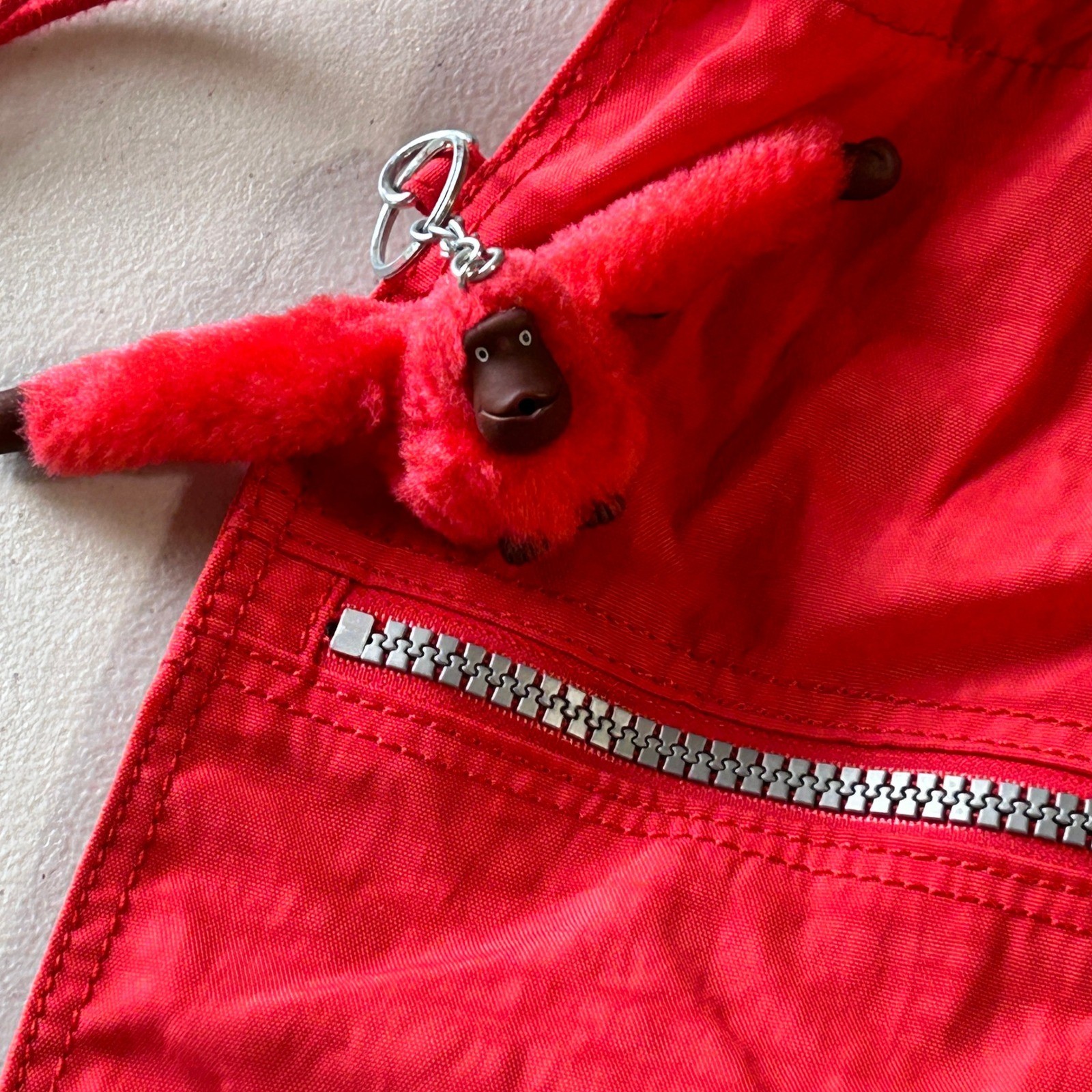 Kipling Drawstring Backpack Bag Monkey Charm Pink… - image 4