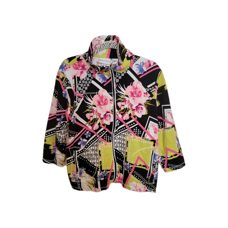 Draper's & Damon's Zip Jacket XL 3/4 Sleeve Floral & Abstract Print Y2k Retro 