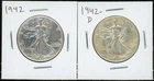 Lot of Two (2) Coins - 1942 P & D Walking Liberty Half Dollars