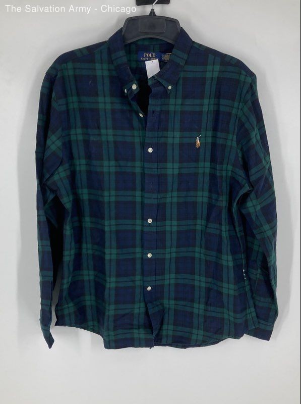 Polo Ralph Lauren Mens Green Plaid Collared Long Sleeve Button-Up Shirt Size XL