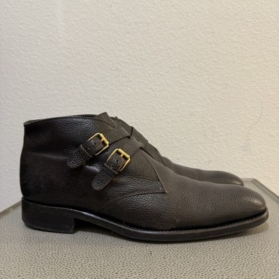 Tom Ford Brown Leather Buckle Ankle Boots US Men's Size 8TT Pebble Grain