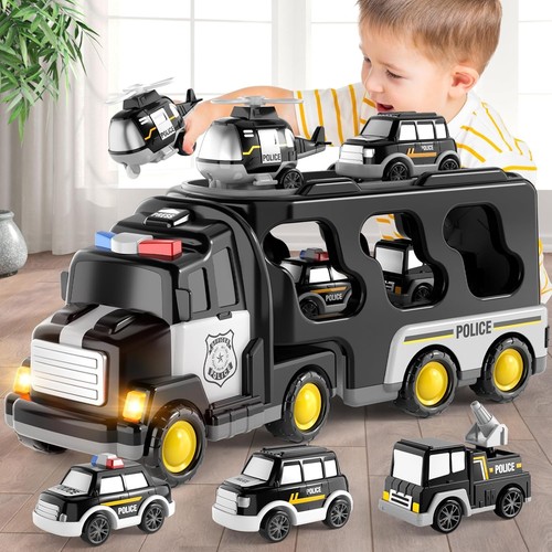 5 in 1 Police Trucks Cars Toys for Toddlers 3-5, Boy Toddler Car Truck Toys...