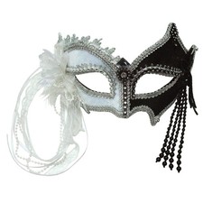 Venetian Black and White Eye Mask with Tassels