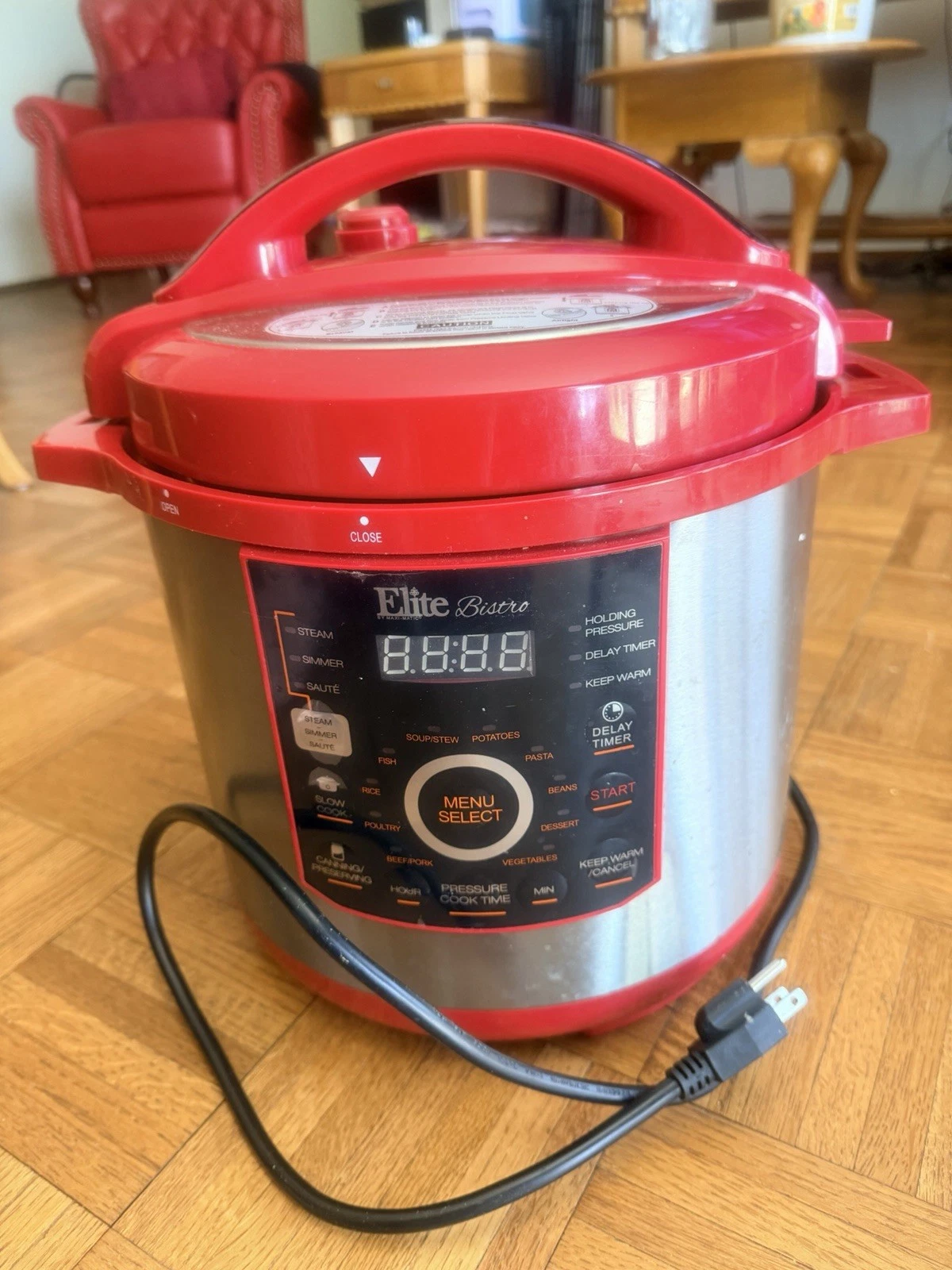 Elite Bistro EPC-807 Electric Pressure Cooker 8 qt 1200W Red Stainless Steel