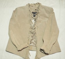 Nwt Dialogue Tan Fringe Leather Jacket Size Medium