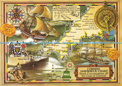 D179998 Cornish Shipwreck Chart. Wrackkonzentrationen vor der Küste Cornwalls.