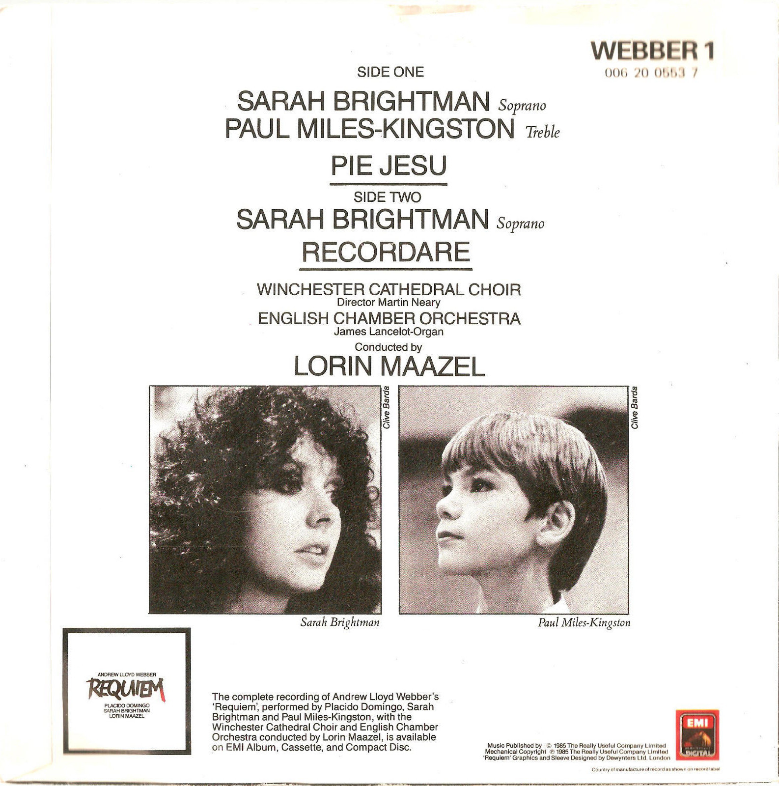 Sarah Brightman and Paul MilesKingstonPie Jesu (EMI WEBBER 1) 1985 eBay