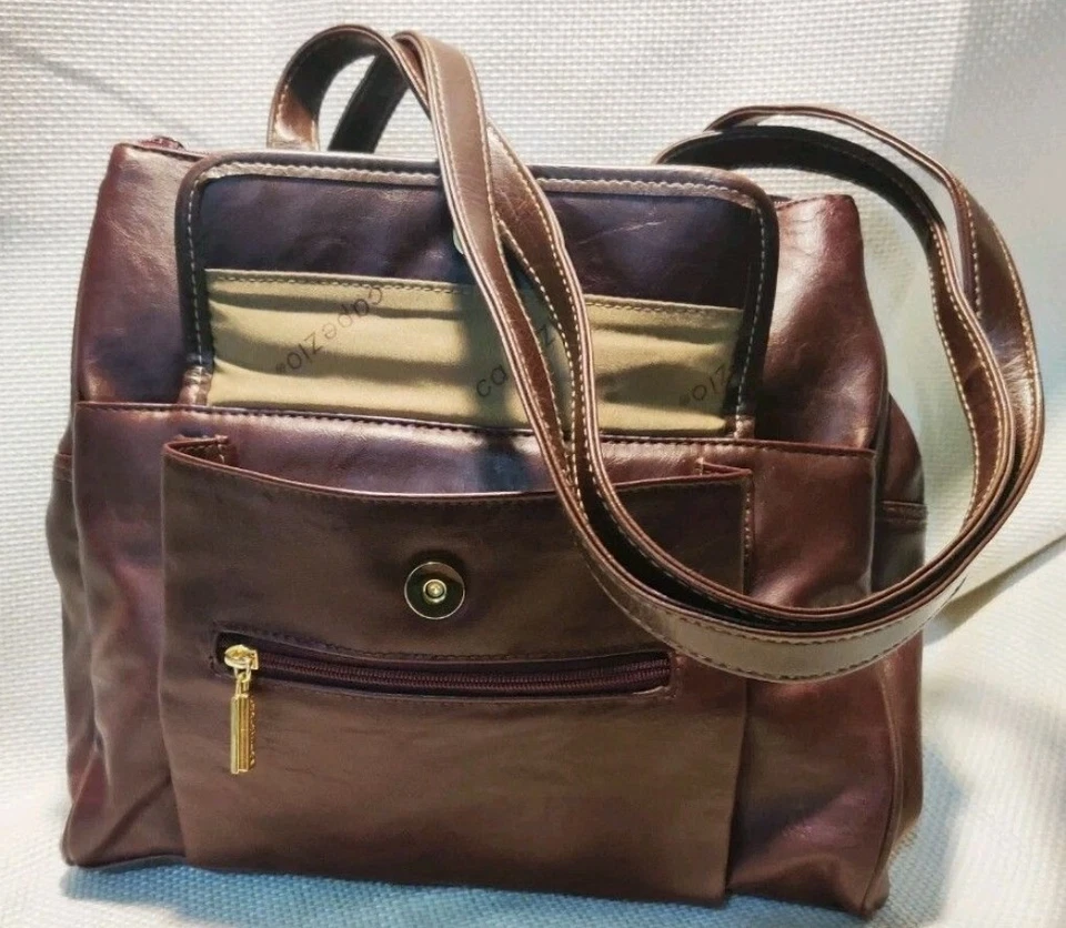 CAPEZIO Brown Leather Purse, Long Shoulder Straps & Gold Colored Accents Vintage - Image 3 of 4