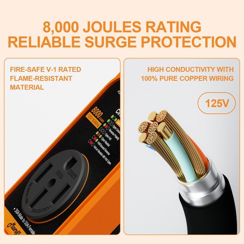 Protector contra sobretensiones para autocaravana de 30 amperios a 50 amperios 8000 julios con cubierta impermeable luz LED - Imagen 4 de 7