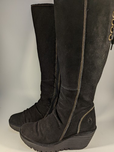 Fly London Yust Black Suede Leather 