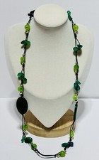 Green Glass And Acrylic Beaded Necklace 25 In.