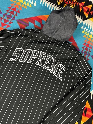Supreme Baseball Shirt Pinstripe Jersey Hoodie Men's Sz M Black | eBay