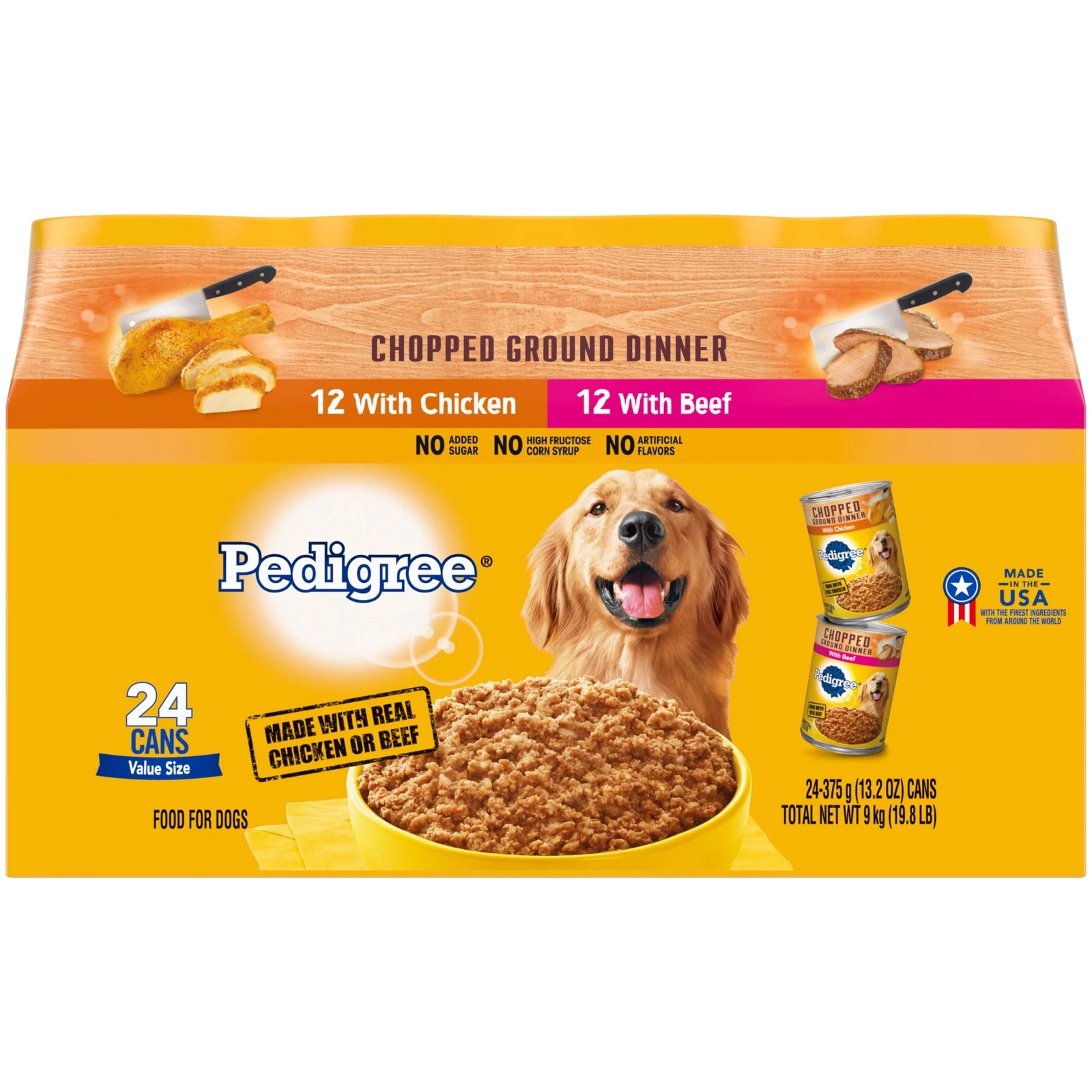 PEDIGREE Chopped Ground Dinner Variety Pack 24 Cans Wet Dog Food Chicken Beef