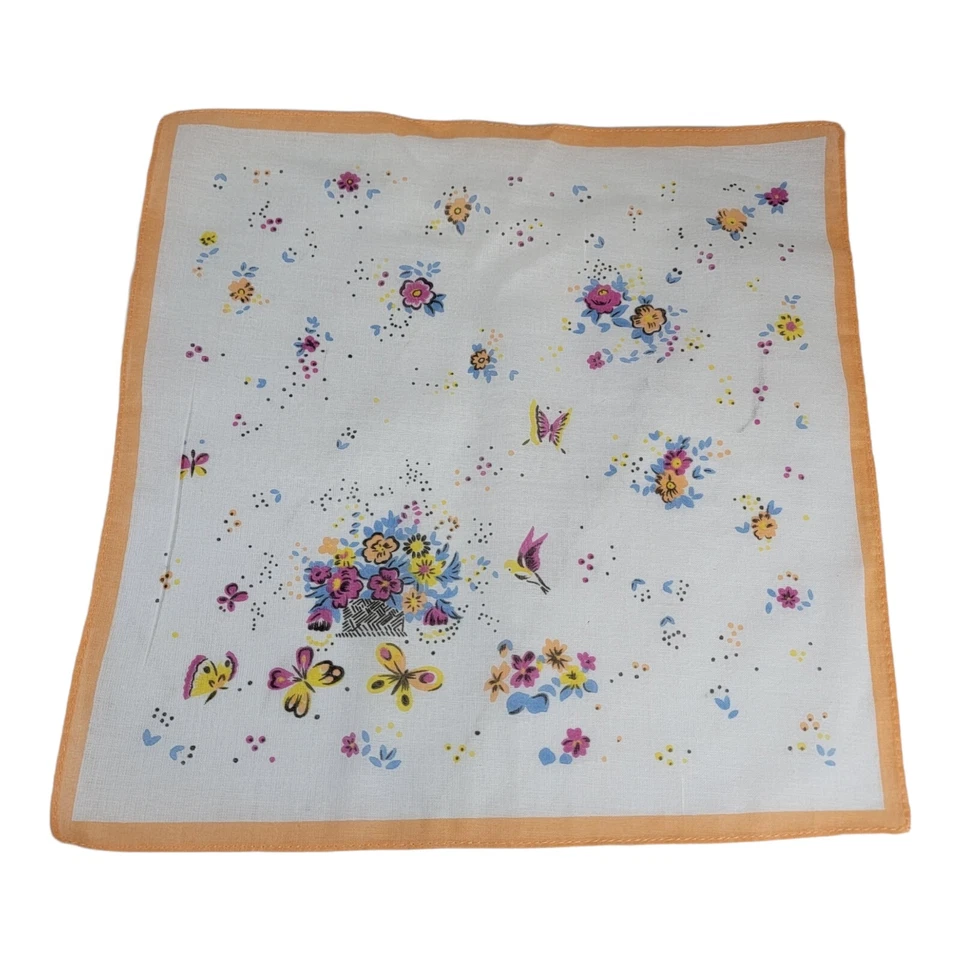 Pañuelo Kitsch Estampado De Colección Mariposas Flores Silvestres Rosa Amarillo Boho Foto 2 de 3