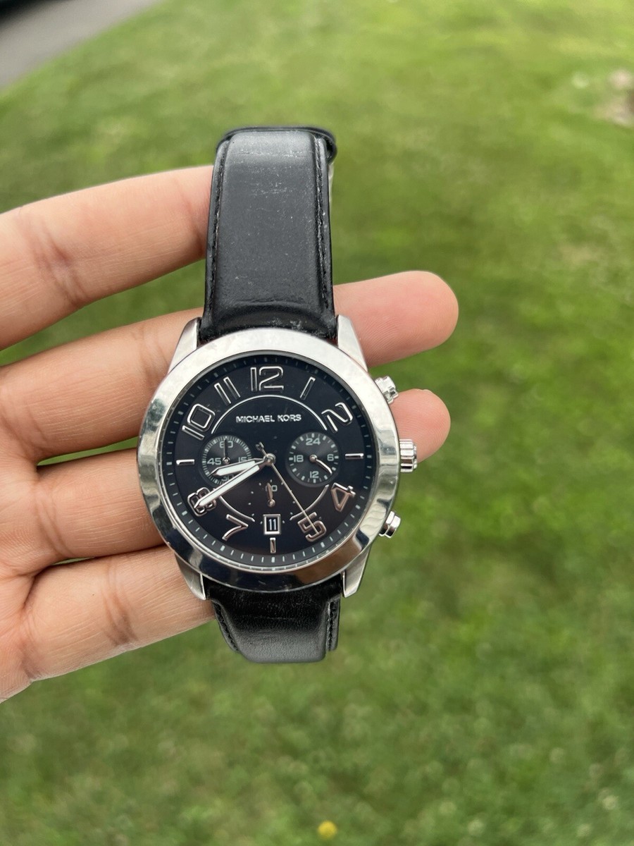MICHAEL KORS Mercer Chronograph Black Dial Leather Strap 