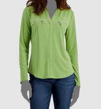 $54 Inc International Concepts Women's Green Zip-Pocket Blouse Top Size XS