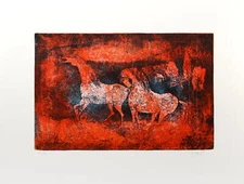 Lebadang (aka Hoi), Horses in Red and Blue, Lithograph on Rives BFK, signed "Hoi