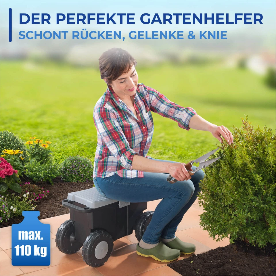MAXIMEX GARTEN HOBBY WAGEN XXL Sitz Fläche Helfer schont Rücken Stauraum rollbar - Bild 3 von 4
