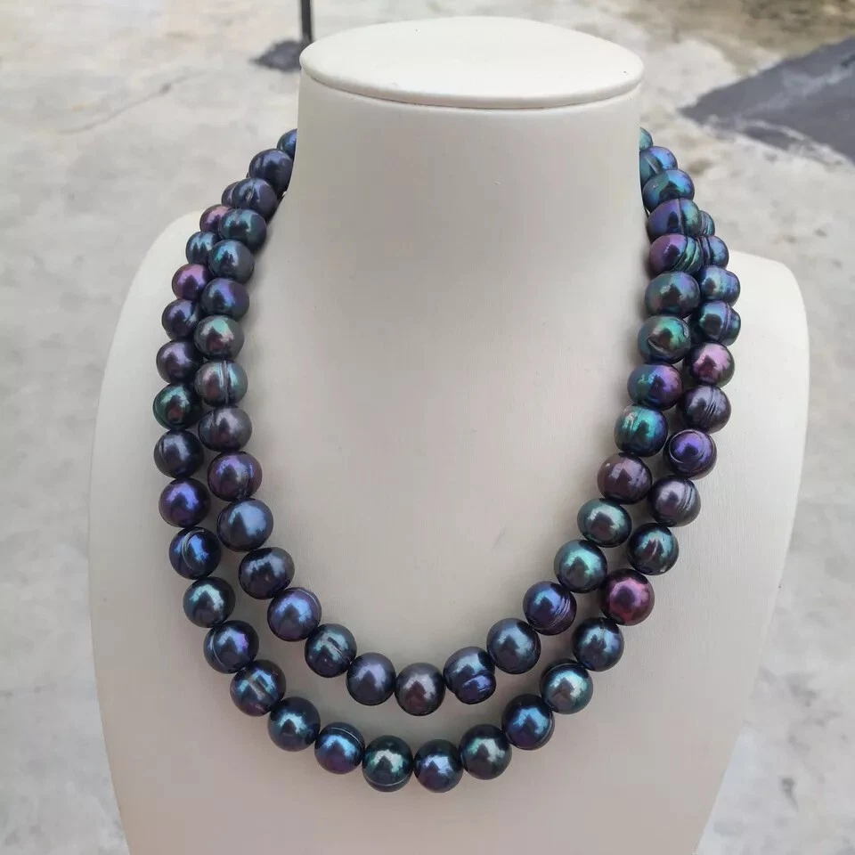 Collar de una sola hebra AAA 12-10 mm natural SouthSeaPeacock BlackPearl 14 k 36 pulgadas Foto 4 de 4