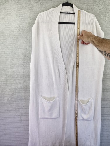 BOX 2 Womens Long White Sleeveless Open Cardigan Size 14-18 50/50 Cotton Acrylic - Picture 12 of 13