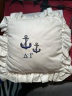 DELTA GAMMA SORORITY FRATERNITY PILLOW DG DECOR, off white w/ Blue embroidery  — photo 2