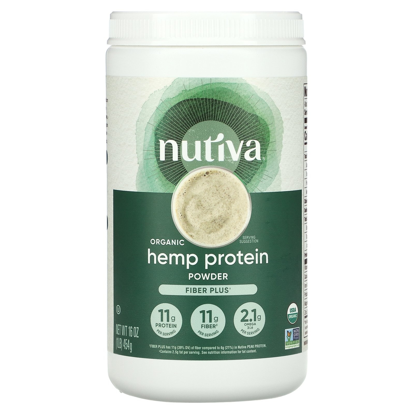 Nutiva Organic Superfood Hemp Protein Hi-Fiber 16 унций 454 г B Corp, без BPA