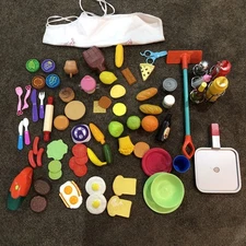 Vintage Mixed Lot 70 pcs Kids Pretend Play Food Kitchen Cooking Toys Accessories