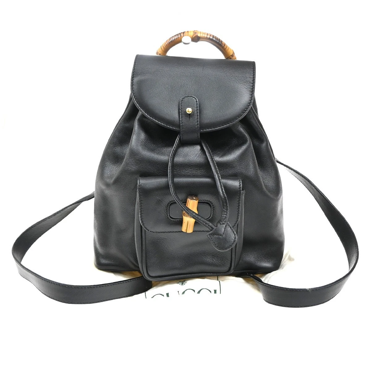 GUCCI Logo Bamboo Handle Mini Backpack Bag Suede Leather Black GHW Italy Pre-loved Gucci Bamboo Mini Backpack In Black Suede And  main image 3