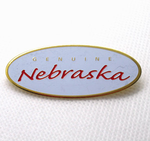 Genuine Nebraska Pin Vintage State Pride Red Script Gold Tone Lapel