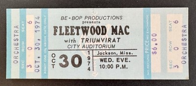 Fleetwood Mac - Unused Oct 1974 Tour Ticket