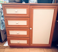 Chest of Drawers 4 Drawer with Hinged Door Brown/Cream Knob 85x85x45cm