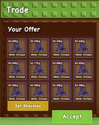 Huge Nightmare Mimic Octopus 60+Kg Grow a Garden 15s Cooldown W/ Toy Age 100