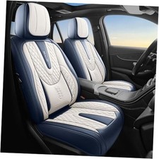 Leather Car Seat Covers, Universal Full Set 5 pcs Full Seat Blue White