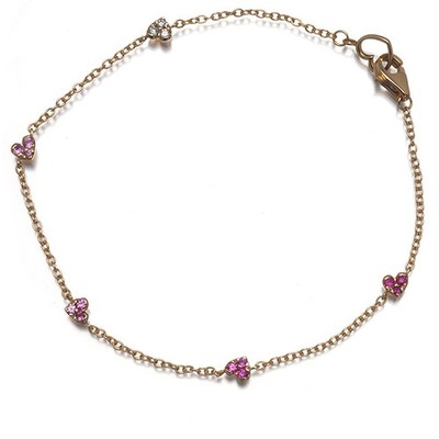 Auth Ponte Vecchio Bracelet Pink Sapphire Ruby Diamond Heart Station 18K RG