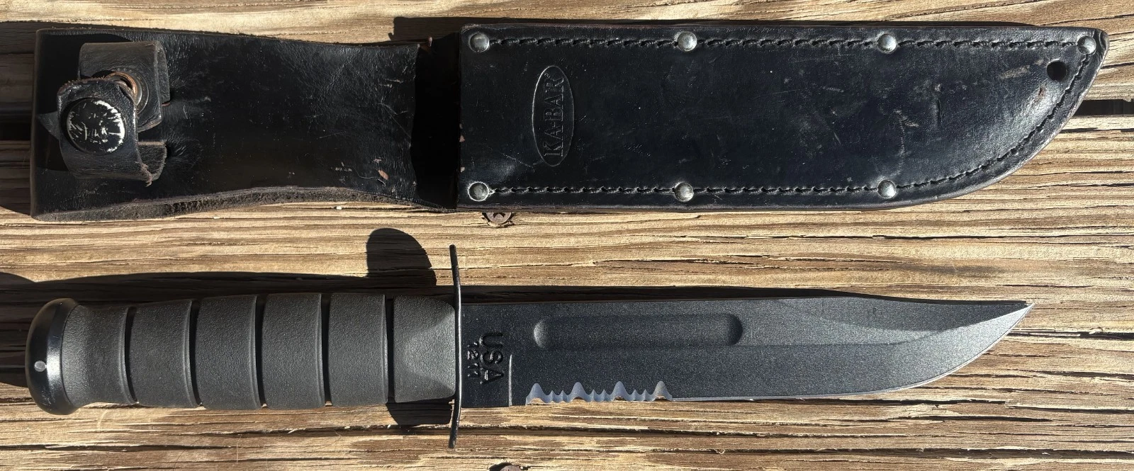 KABAR 1211 Vintage Fixed Serrated Blade Knife USA Olean NY w/OG Leather Sheath