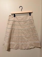 Talbots Petites Beige Cotton Embroidered A-Line Skirt Size 6 Boho Midi