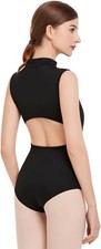 Womens Ballet Dance Leotards Zipper Yoga Gymnastics Medium, Black Line