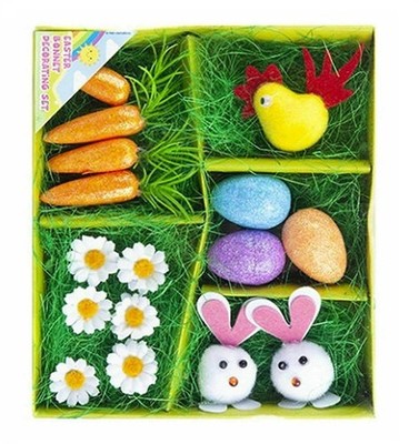 Ostern Haube Hut Deko Set Eier Hase Küken Gras Karotten Blumen Set