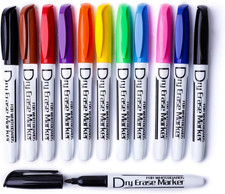 Dry Erase Markers Low Odor Fine Whiteboard Markers Thin Box of 12, 10 Colors