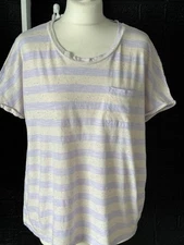 Tu Woman V Neck Striped Cotton Blend T Shirt Size 14 Short Sleeve