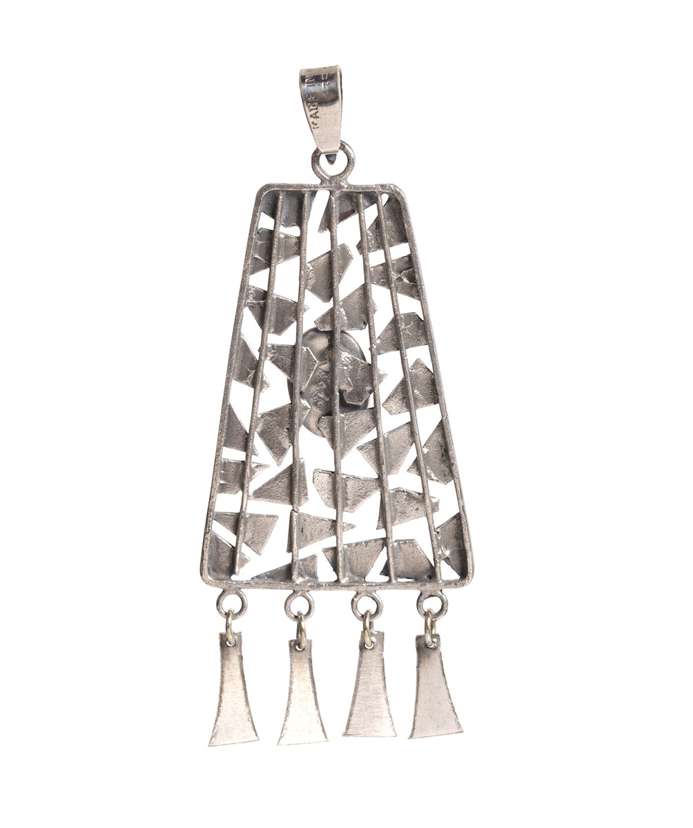 Vintage Israeli Artisan Made Sterling Silver Statement Pendant Eilat Gemstone