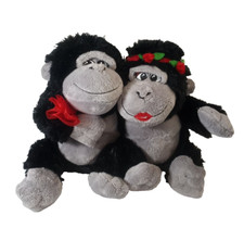 Dan Dee Monkey Pair Hugging Stuffed Animals Black Gray Embroider