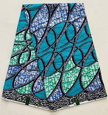 African Fabric/ Ankara - Turquoise, Green 'Kacou Ribbons', YARD or WHOLESALE