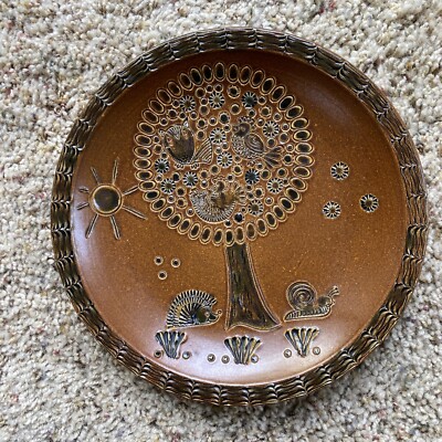 Vtg Rembserhof Keramik Pottery Achim Gelhard Germany Tree Sun Folk Art Plate