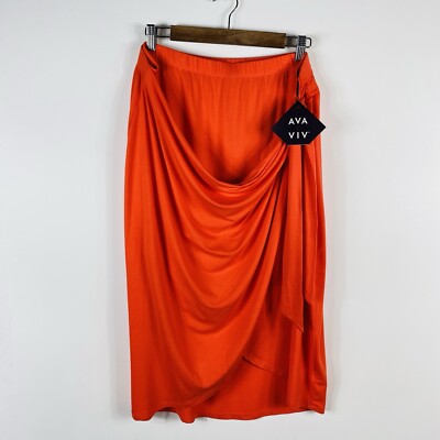 Ava Viv Plus Size 1X Knit Side Tie Midi Wrap Skirt Orange
