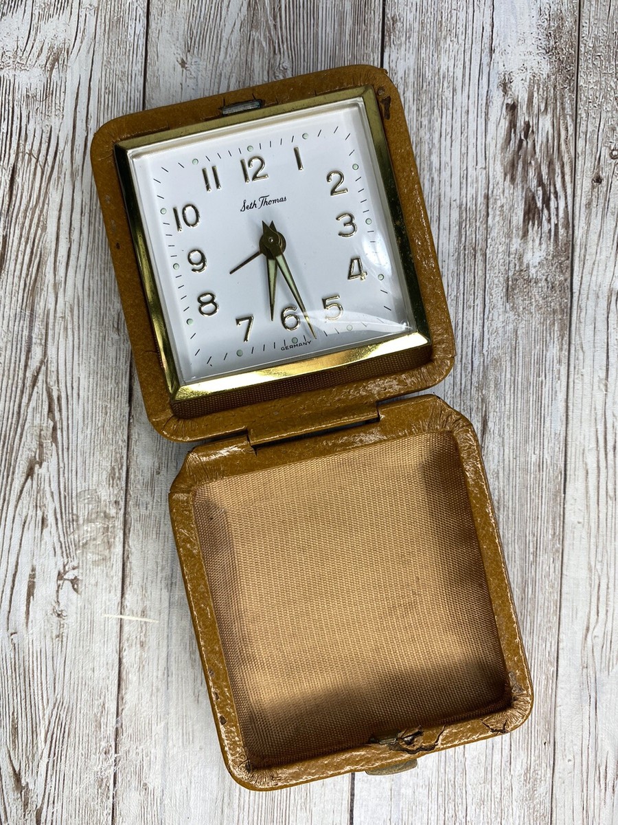Vintage Seth Thomas Travel AlarmClock Folding Box Wind Up