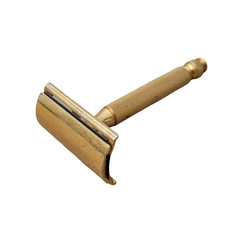 Vintage Gilette 3-piece safety razor, Gold Plated, Used