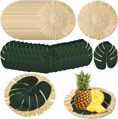 36Pcs Luau Placemats and Palm Placemat, round Luau Fringe Place Mats Tropical Pa